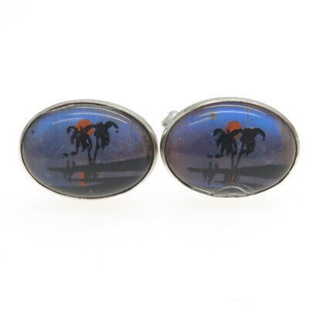 925 Sterling Silver Antique Art Deco Monarch Butterfly Wing Sunset Cufflinks - Picture 4 of 8